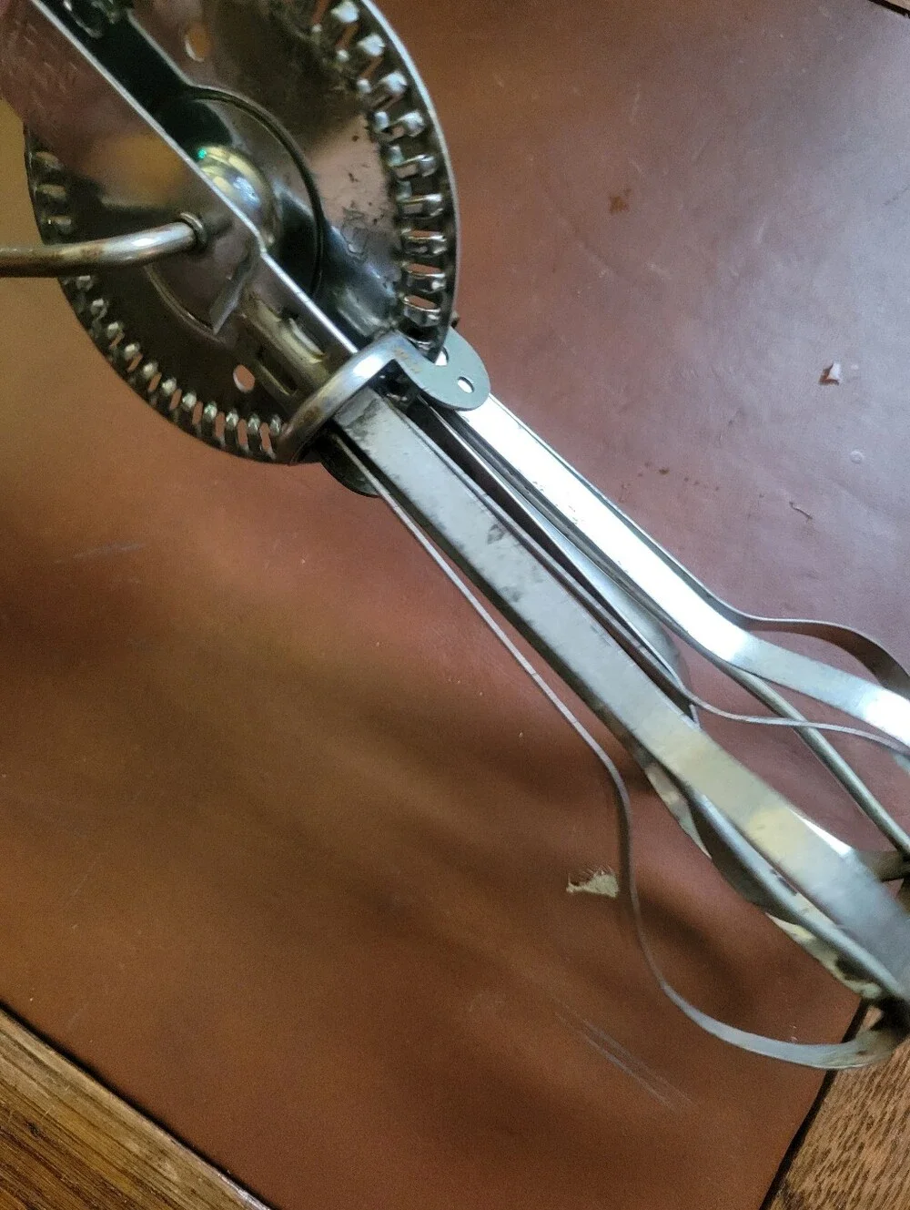 Vintage A&J High Speed Super Drive Wood Handle Kitchen Hand Mixer Egg Beater